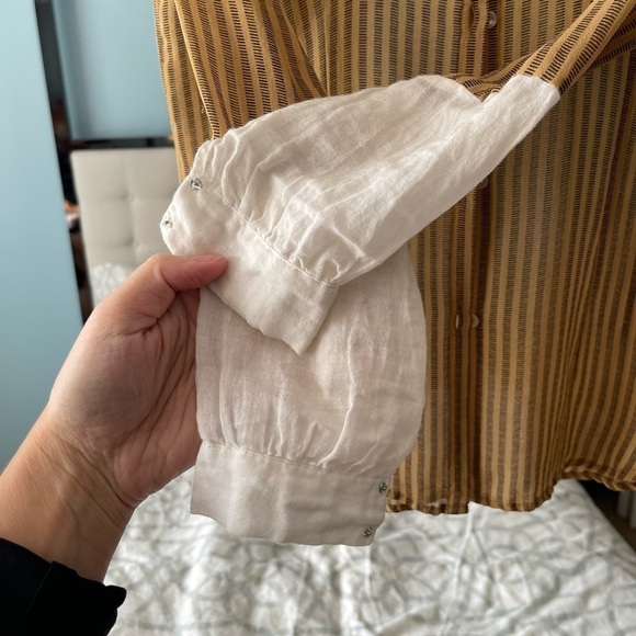 Golden Goose Graphic Striped Print Two Tone Yellow White Long Sleeve Blouse Sm - Picture 4 of 7